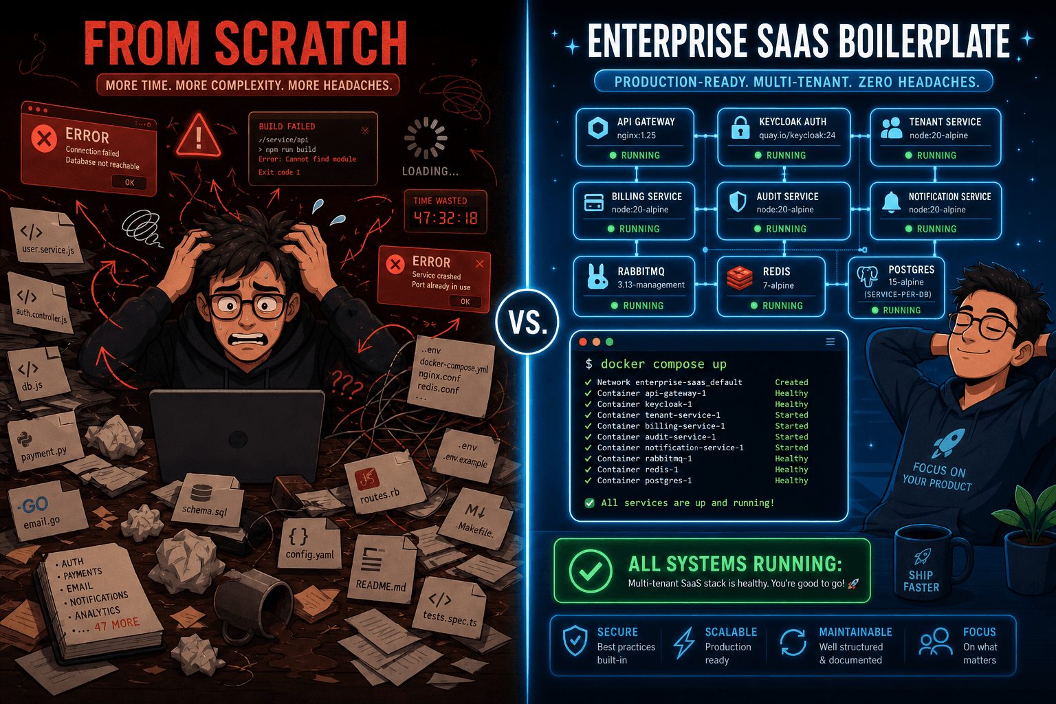 Building multi-tenant SaaS from scratch vs Enterprise SaaS Microservice Boilerplate