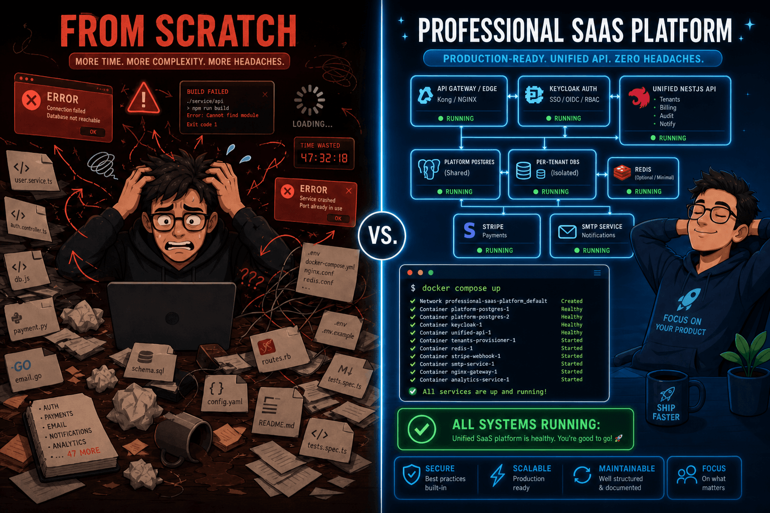 Building SaaS from scratch vs Professional SaaS Platform Boilerplate