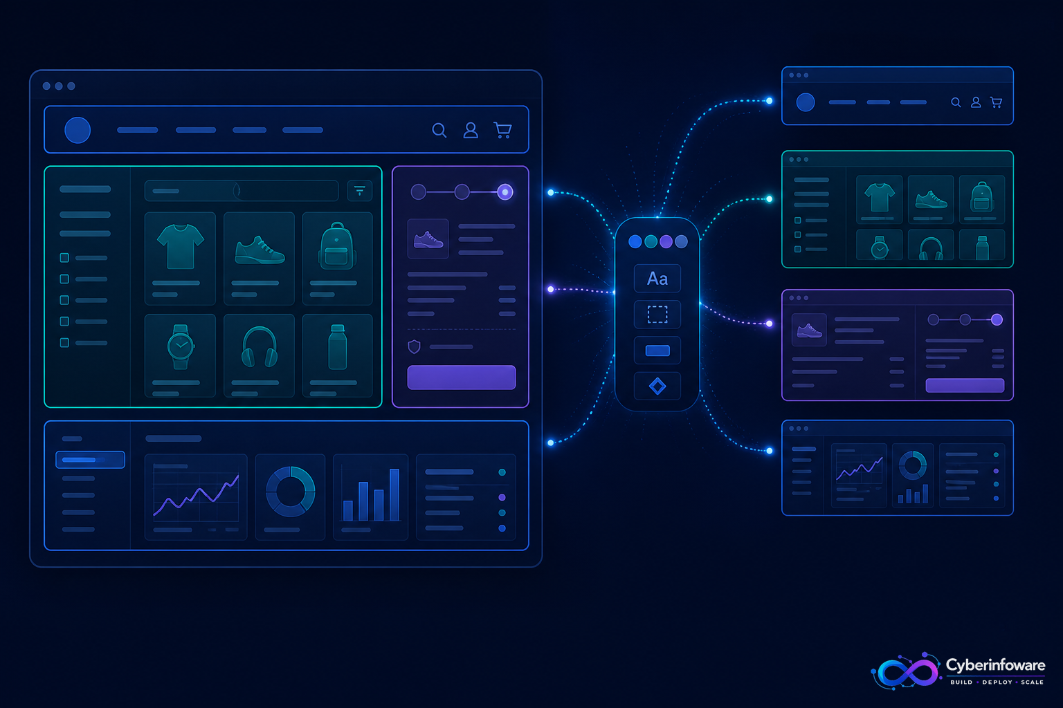 Micro frontends shell composing multiple UI modules with Cyber Infoware branding
