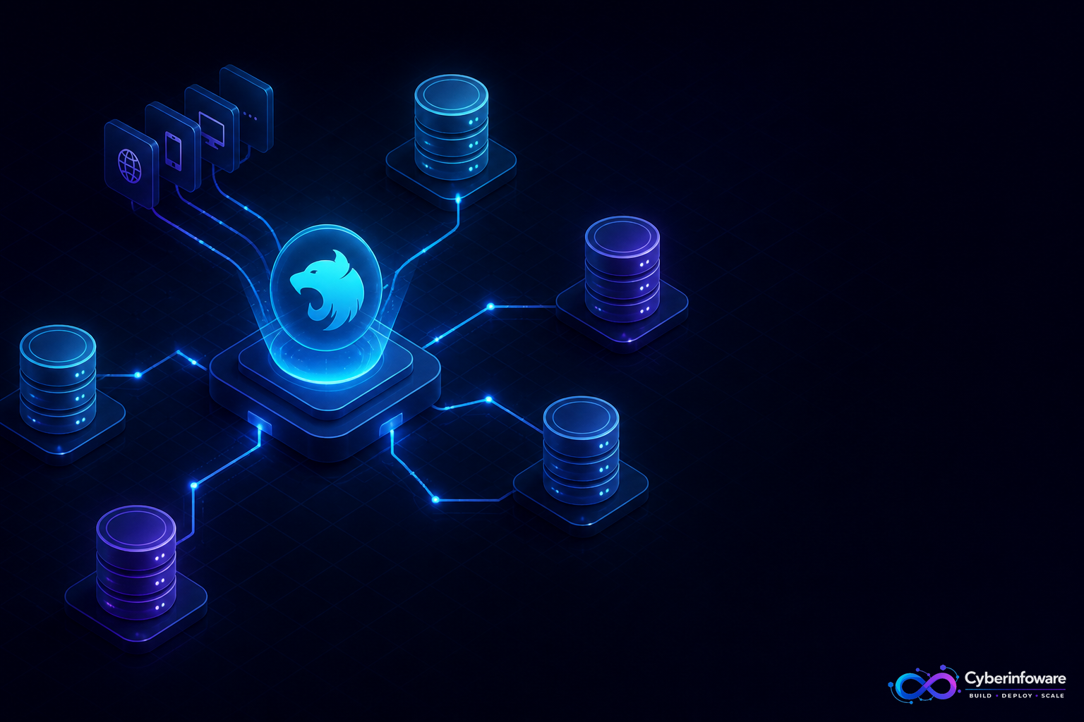 Multi-tenant SaaS architecture with Cyber Infoware logo watermark
